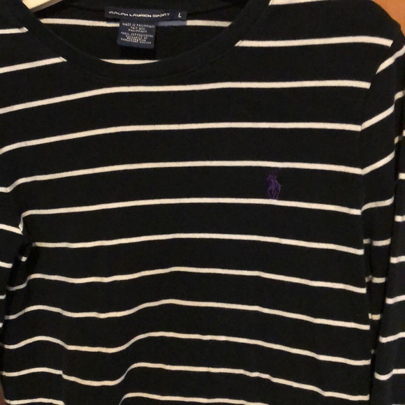 RALPH LAUREN POLO Black White Striped Long Sleeve L - Picture 2 of 8